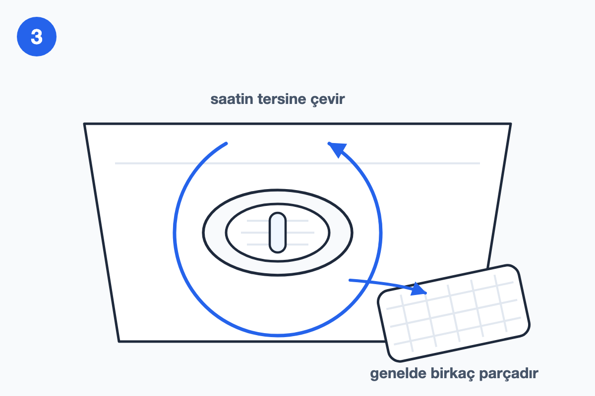 Filtreyi saatin tersine çevirerek yerinden çıkar (genelde birkaç parçadır) — adımı gösteren çizim