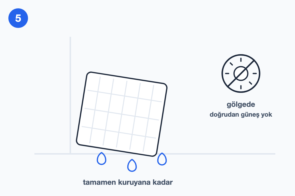 Klima filtresinin gölgede, doğrudan güneş almadan kurutuluşunu gösteren çizim