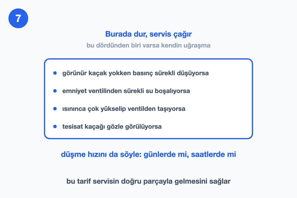 Servis çağırmayı gerektiren dört durumun listelendiği kart